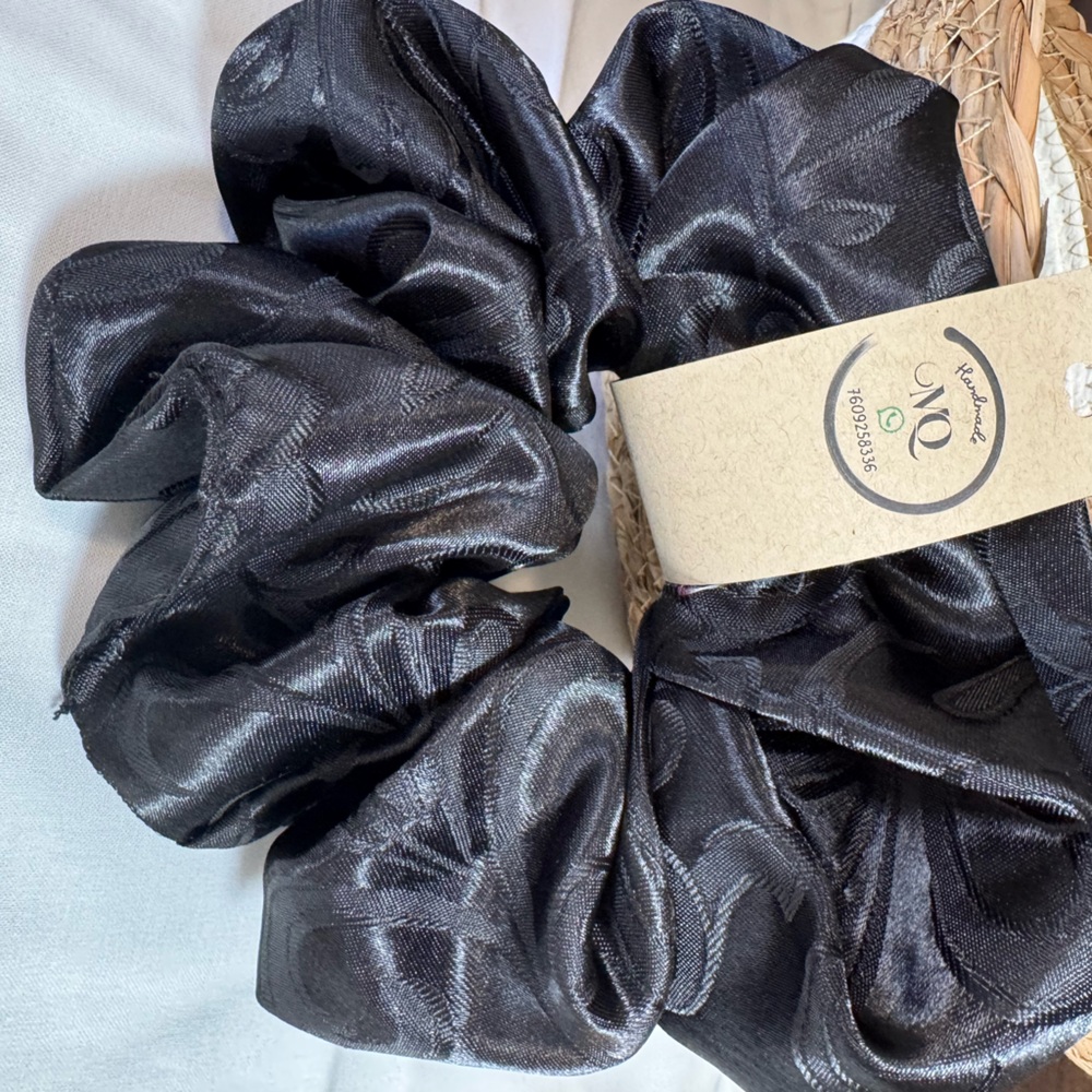 Sleek Black Satin Hair Scrunchie
